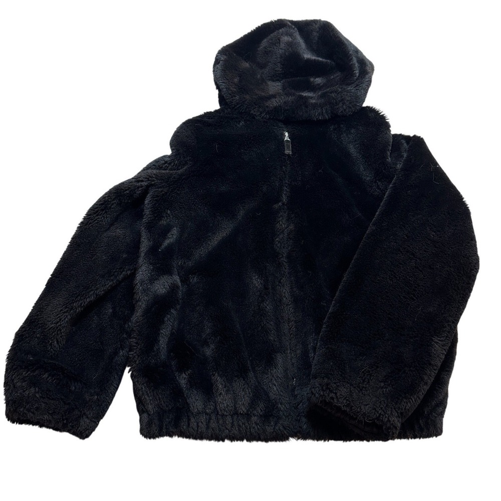Cat & Jack Black Faux Fur Hooded Zip Up Jacket Size Youth XL - Picture 11 of 11